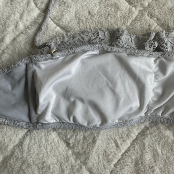 Victoria’s Secret | Gray Ruffle Lace Halter Bikini Top | Size Small - Picture 7 of 12